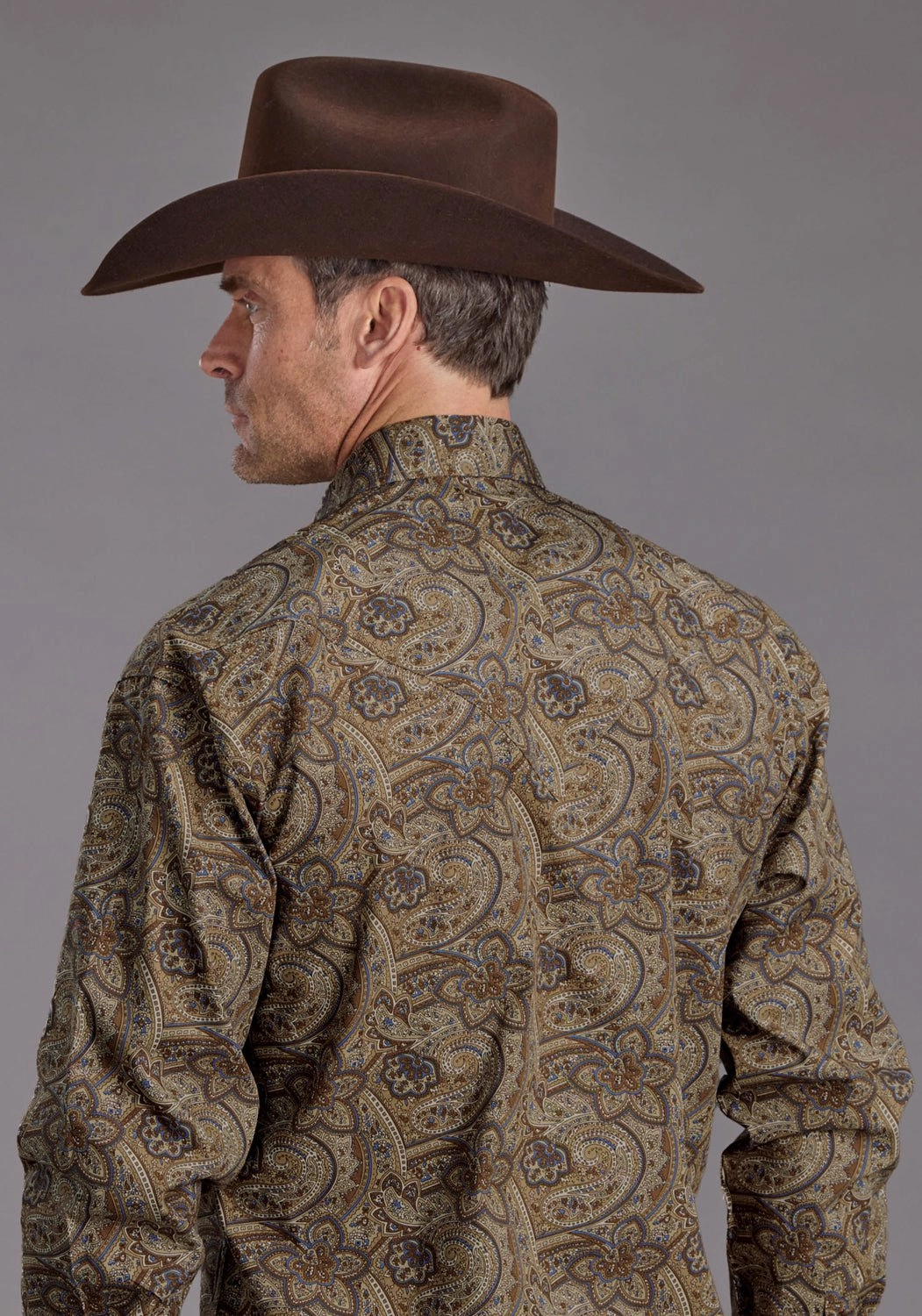 Stetson Mens San Antonio Paisley Brown 100% Cotton L/S Shirt Wrinkle Resistant