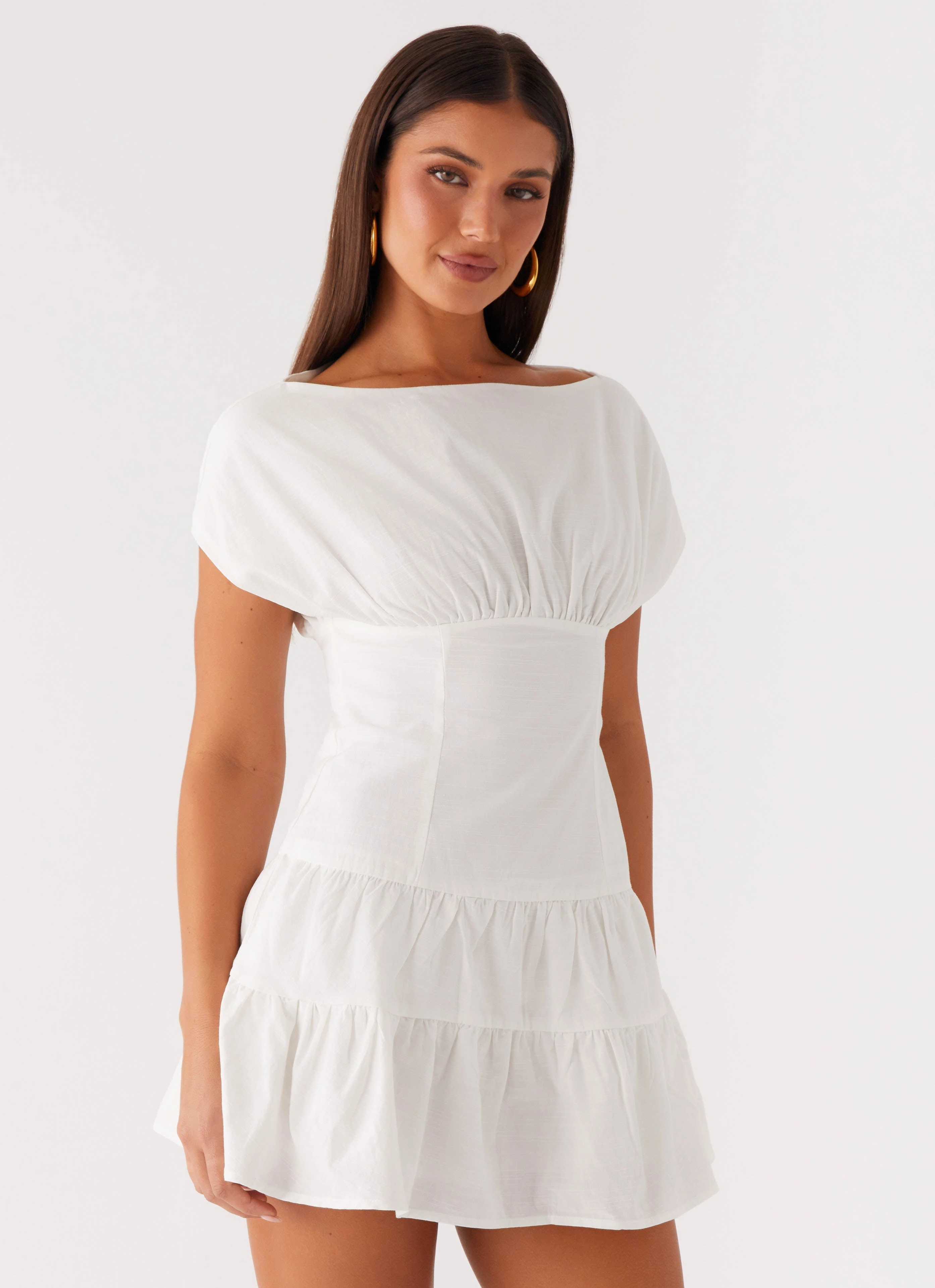 Ember Haze Boat Neck Mini Dress - Off White Relaxed Vibe