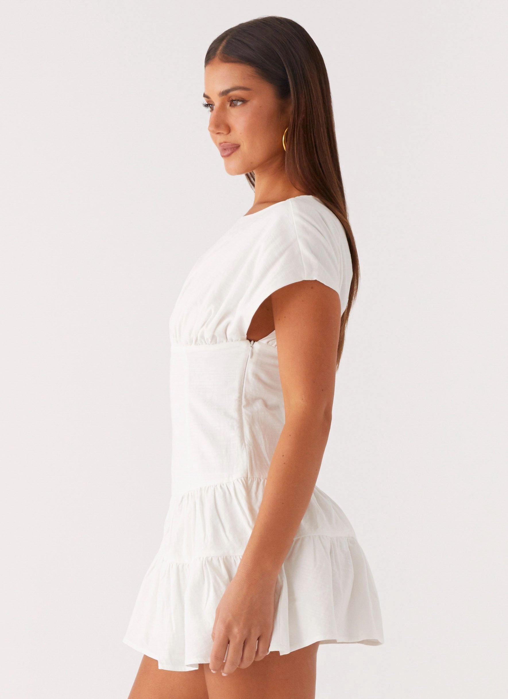 Flowing Design Hidden Zipper Ember Haze Boat Neck Mini Dress - Off White