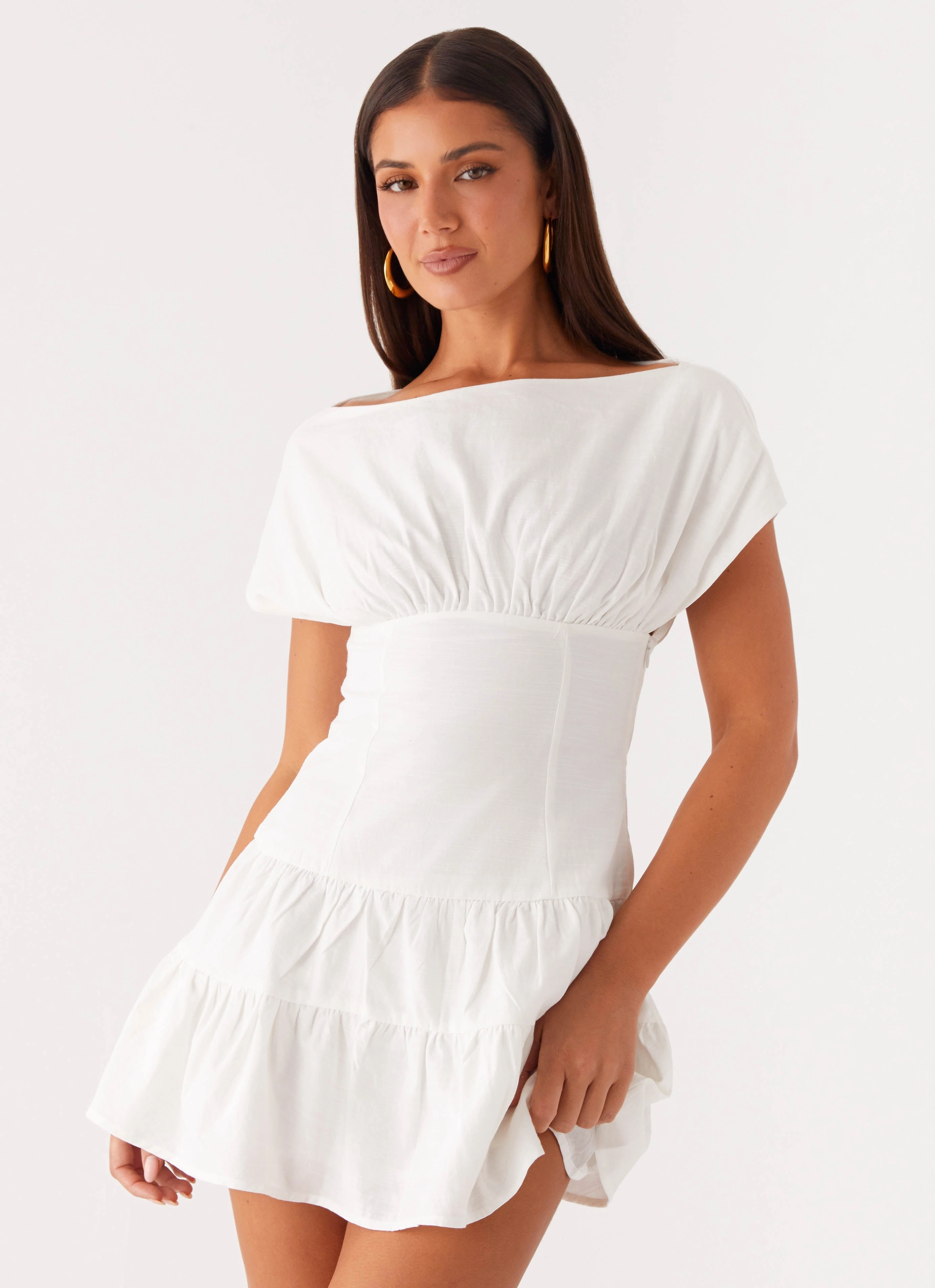 Ember Haze Boat Neck Mini Dress - Off White Tall Girl