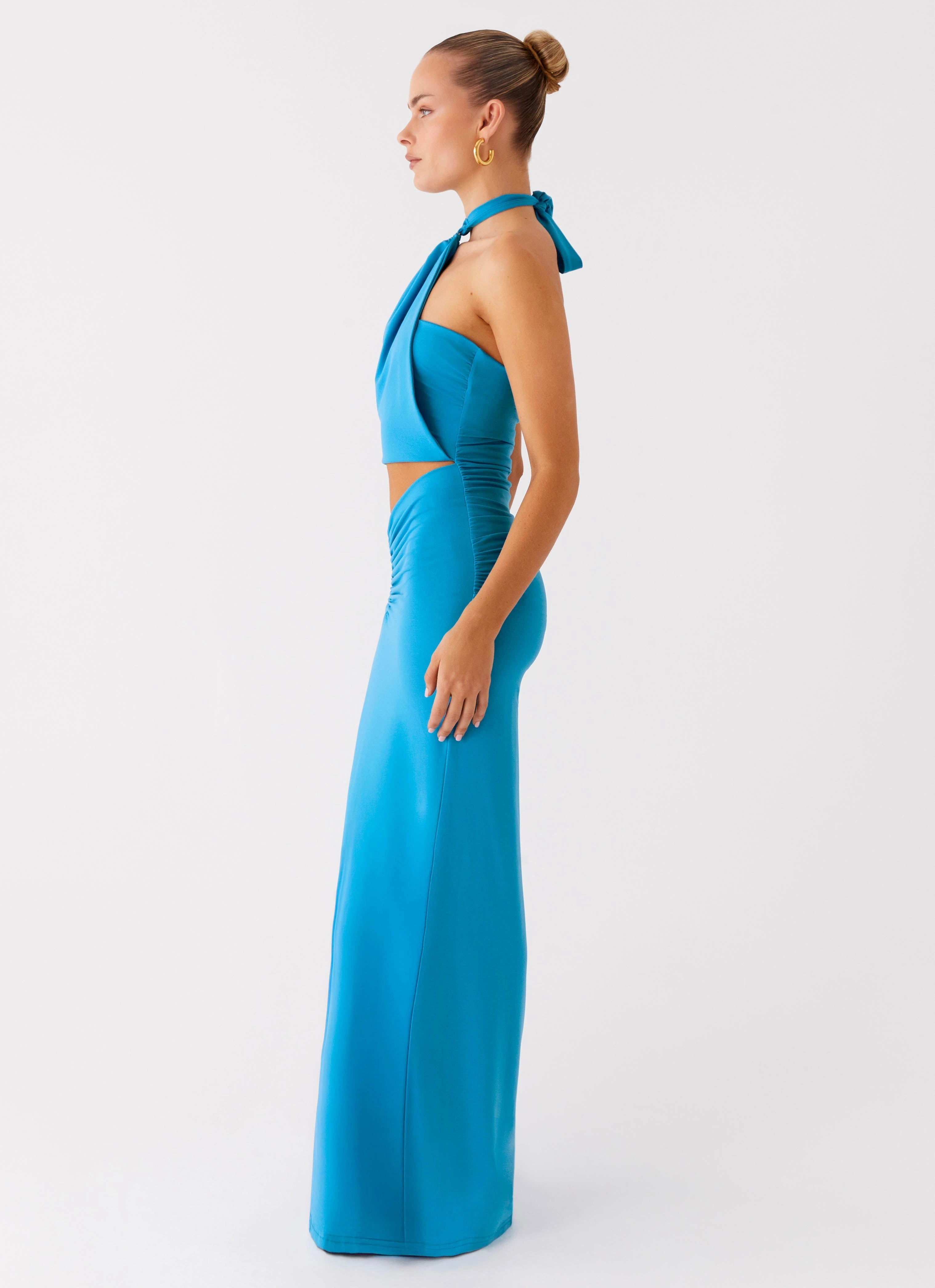 Chiquita Halter Maxi Dress - Turquoise Blue Vibrant Layer