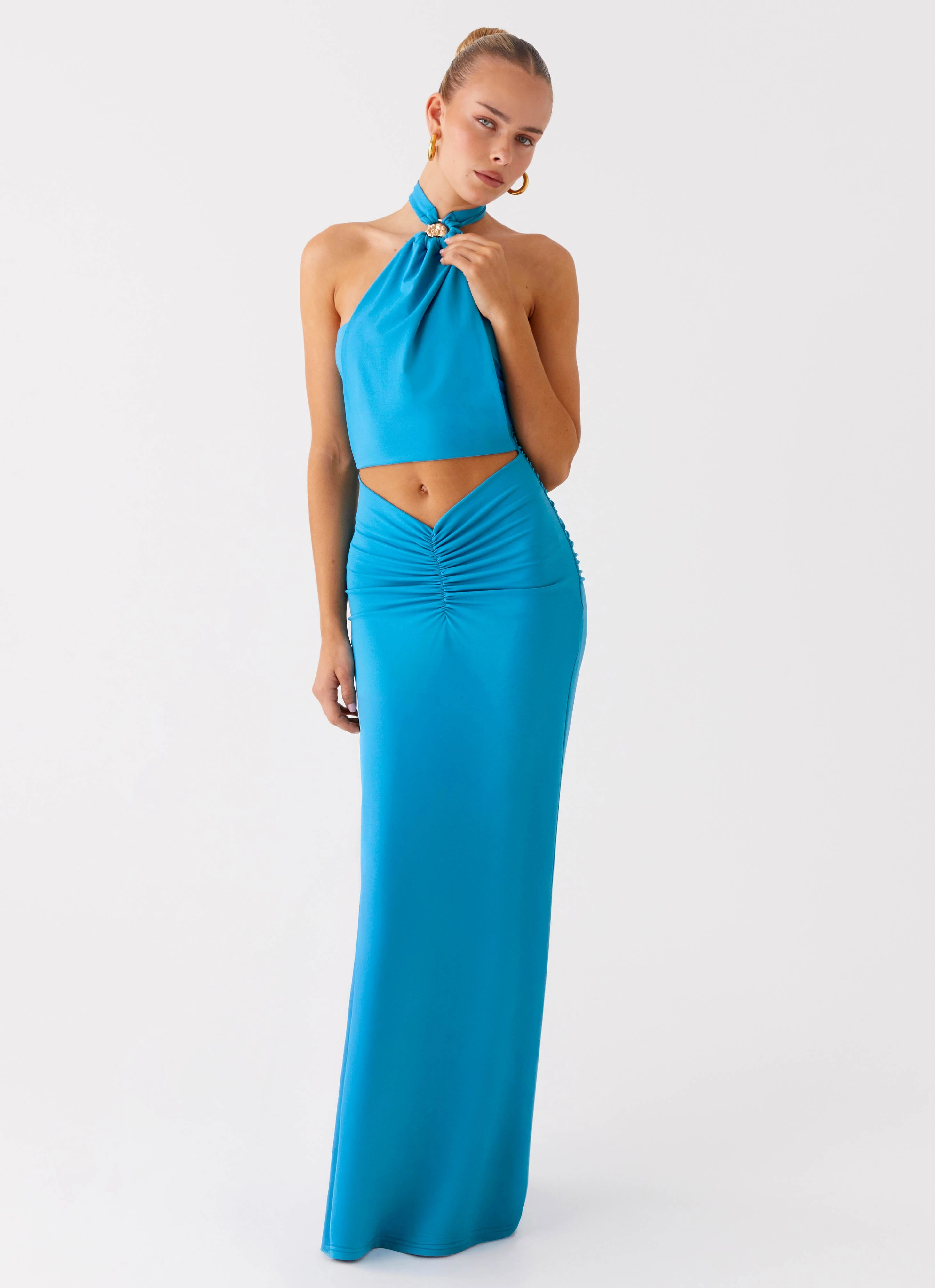 Smart Casual Chiquita Halter Maxi Dress - Turquoise Blue