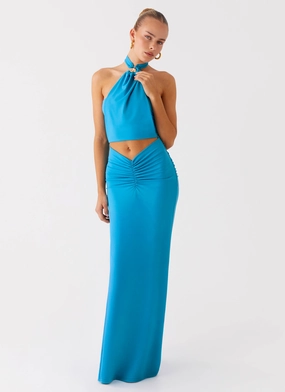 Smart Casual Chiquita Halter Maxi Dress - Turquoise Blue