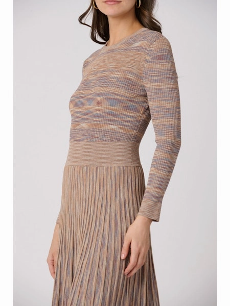 Martha Dress in Tan, Slate Blue & Umber Wide Hemline Retro Mood