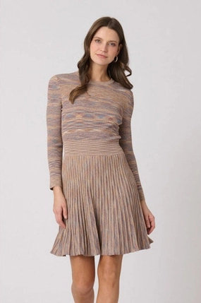 Empire Waist Hand-Wash Martha Dress in Tan, Slate Blue & Umber