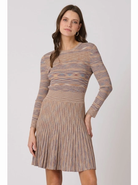 Martha Dress in Tan, Slate Blue & Umber Music-Concert