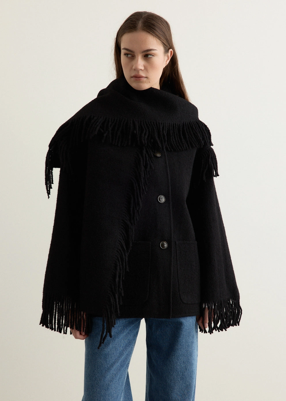Embroidered Scarf Jacket DoubleLayered Collar