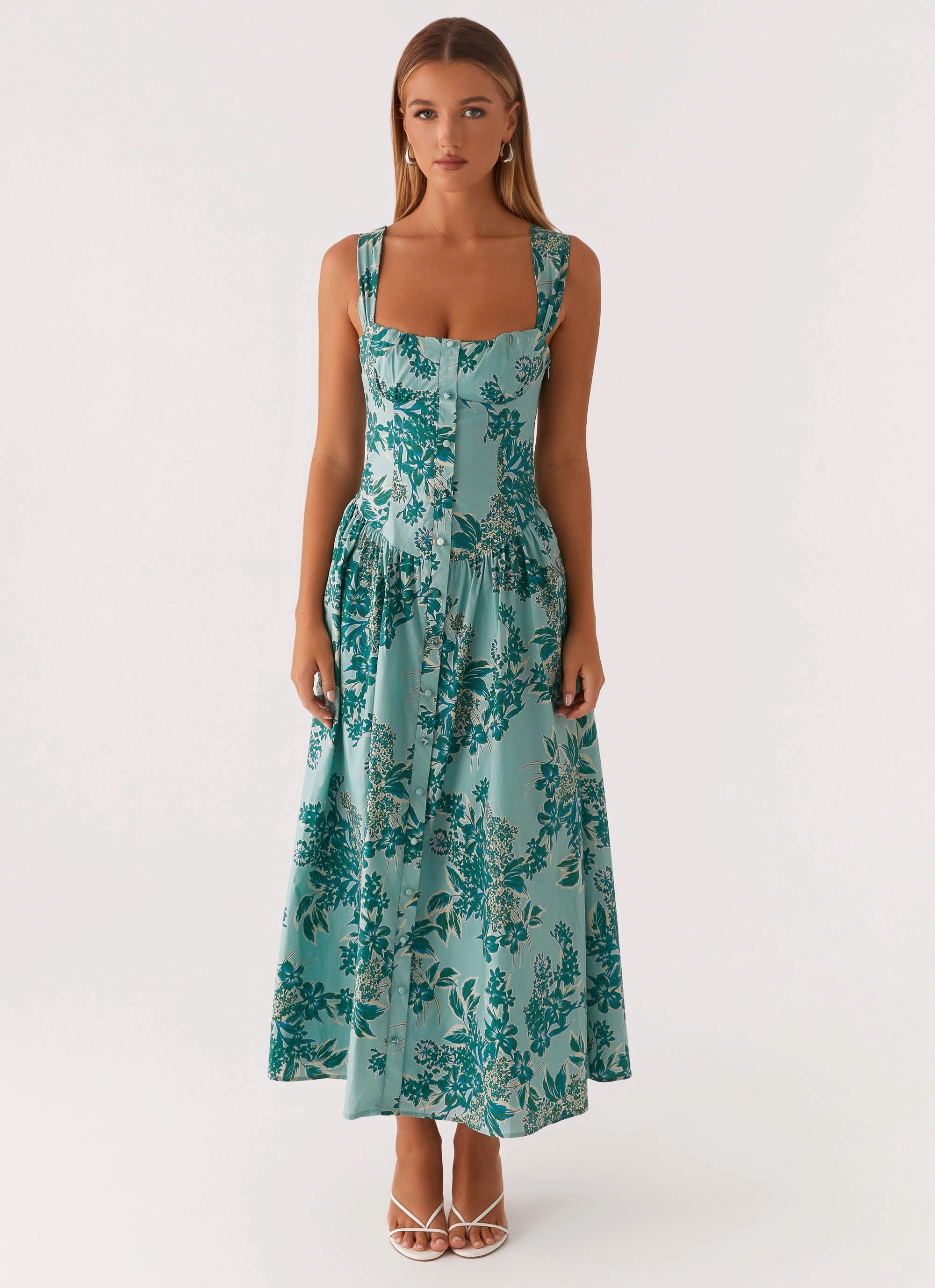 Classic Style Breathable Layering Emmalina Midi Dress - Cloud Nine Floral