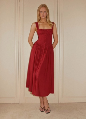 Emmalina Midi Dress - Deep Red Pure Comfort Cool Texture