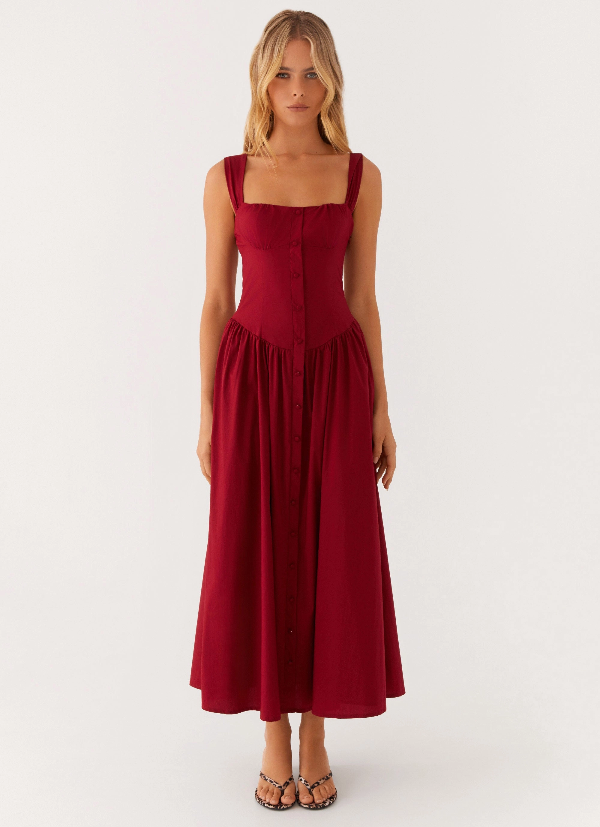 Emmalina Midi Dress - Deep Red Breezy Comfort Quiet Sweet