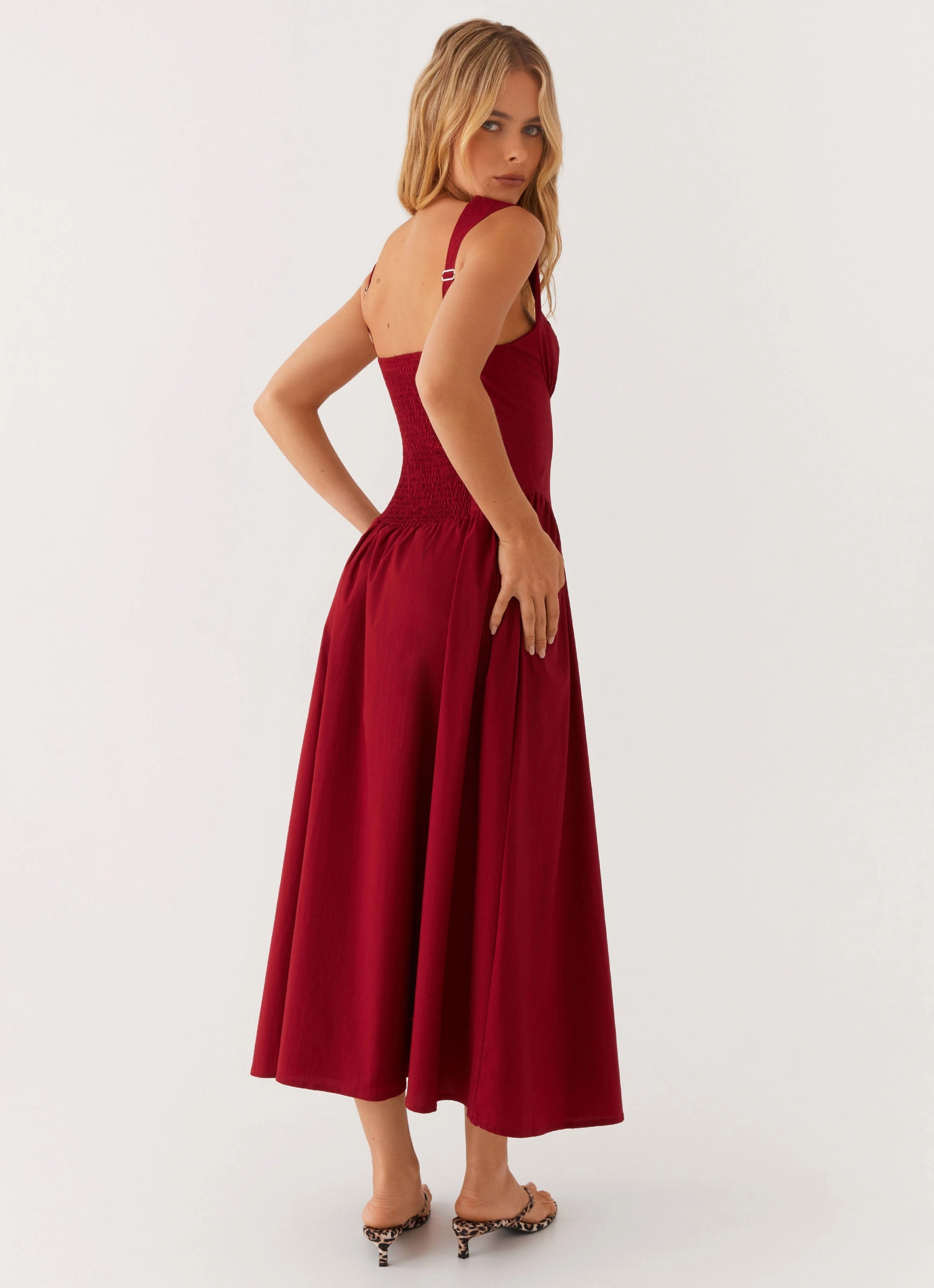 Emmalina Midi Dress - Deep Red Cozy Wear Casual Chic