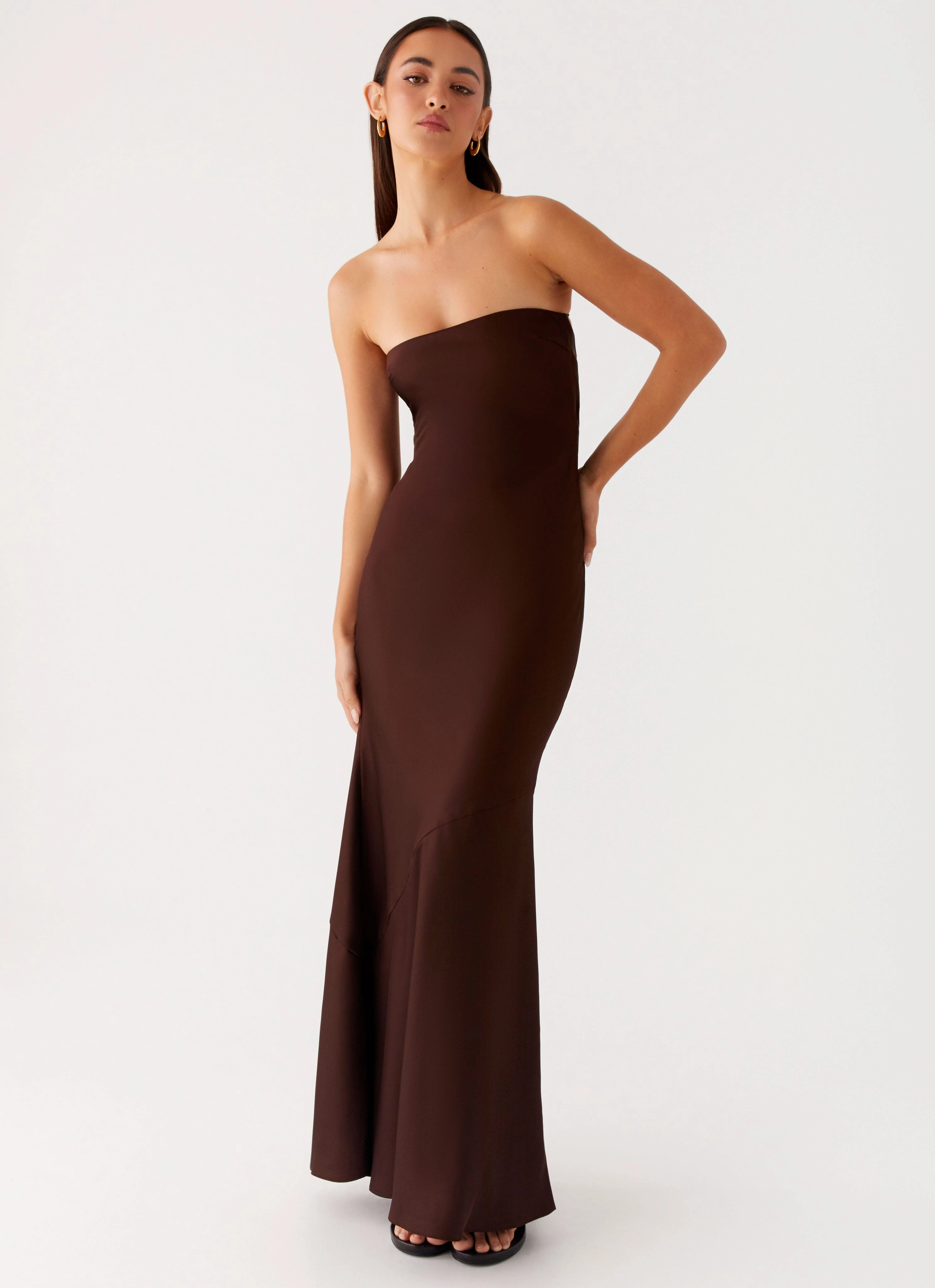 Endless Nights Maxi Dress - Chocolate Scalloped-Edge