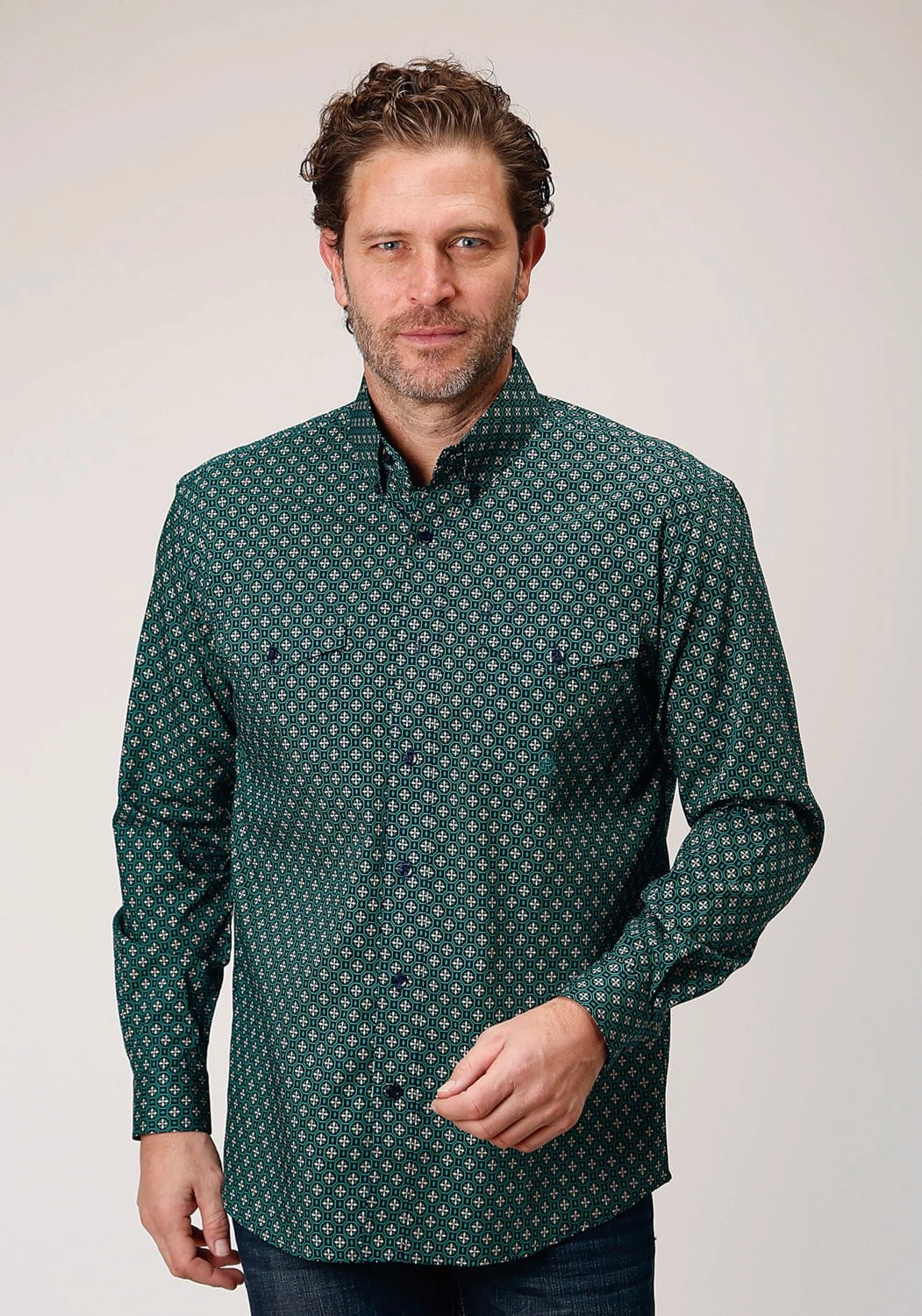 Teen Fashion Roper Mens Cross Walk Foulard Blue 100% Cotton L/S Shirt