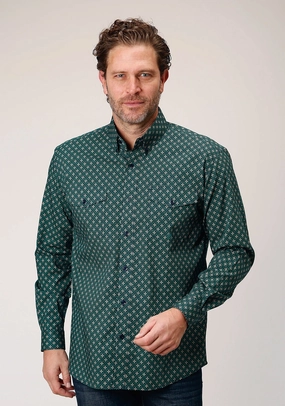 Teen Fashion Roper Mens Cross Walk Foulard Blue 100% Cotton L/S Shirt