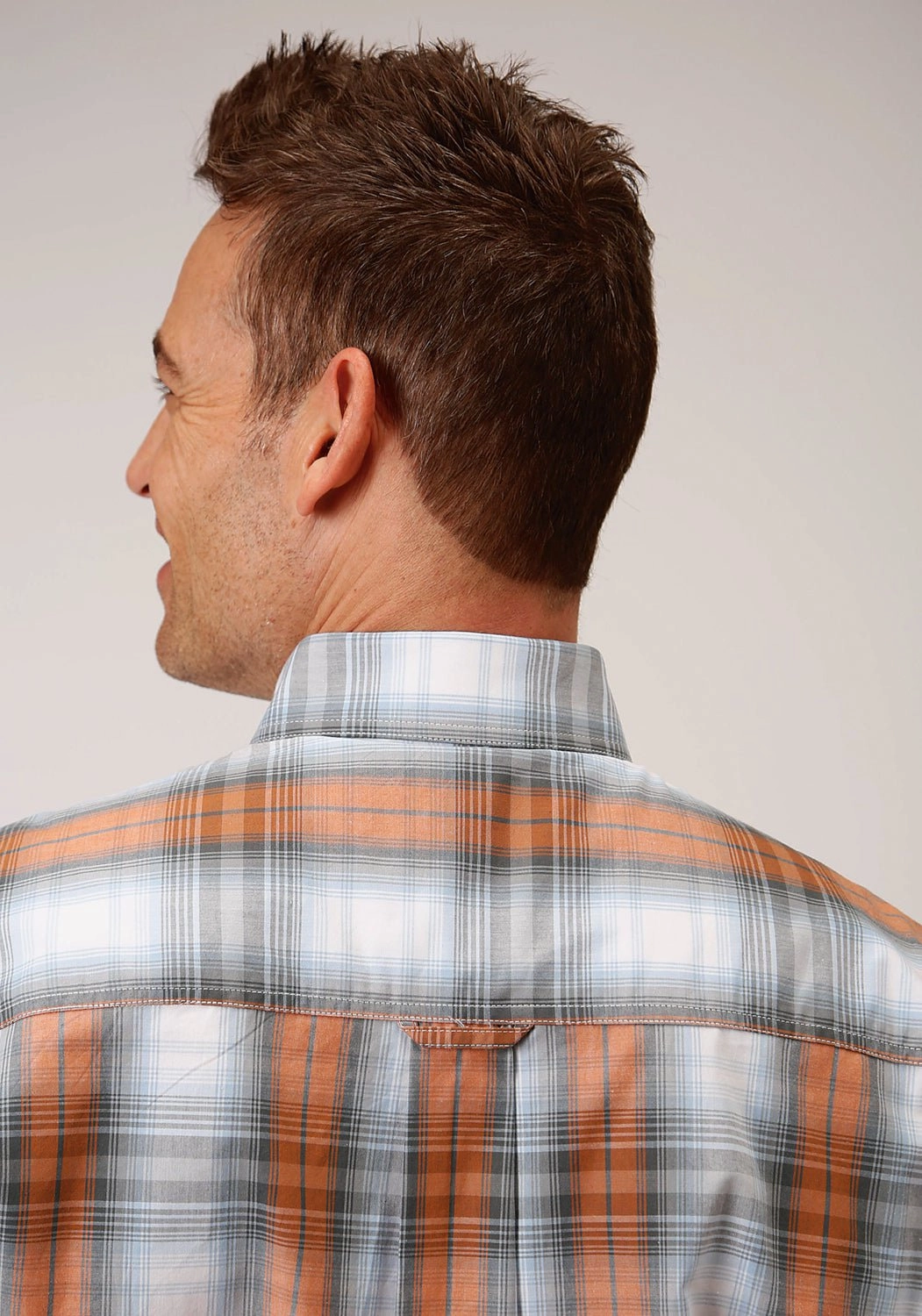 Roper Mens Grey 100% Cotton Dusk Ombre BD S/S 1 Pkt Shirt slim cut