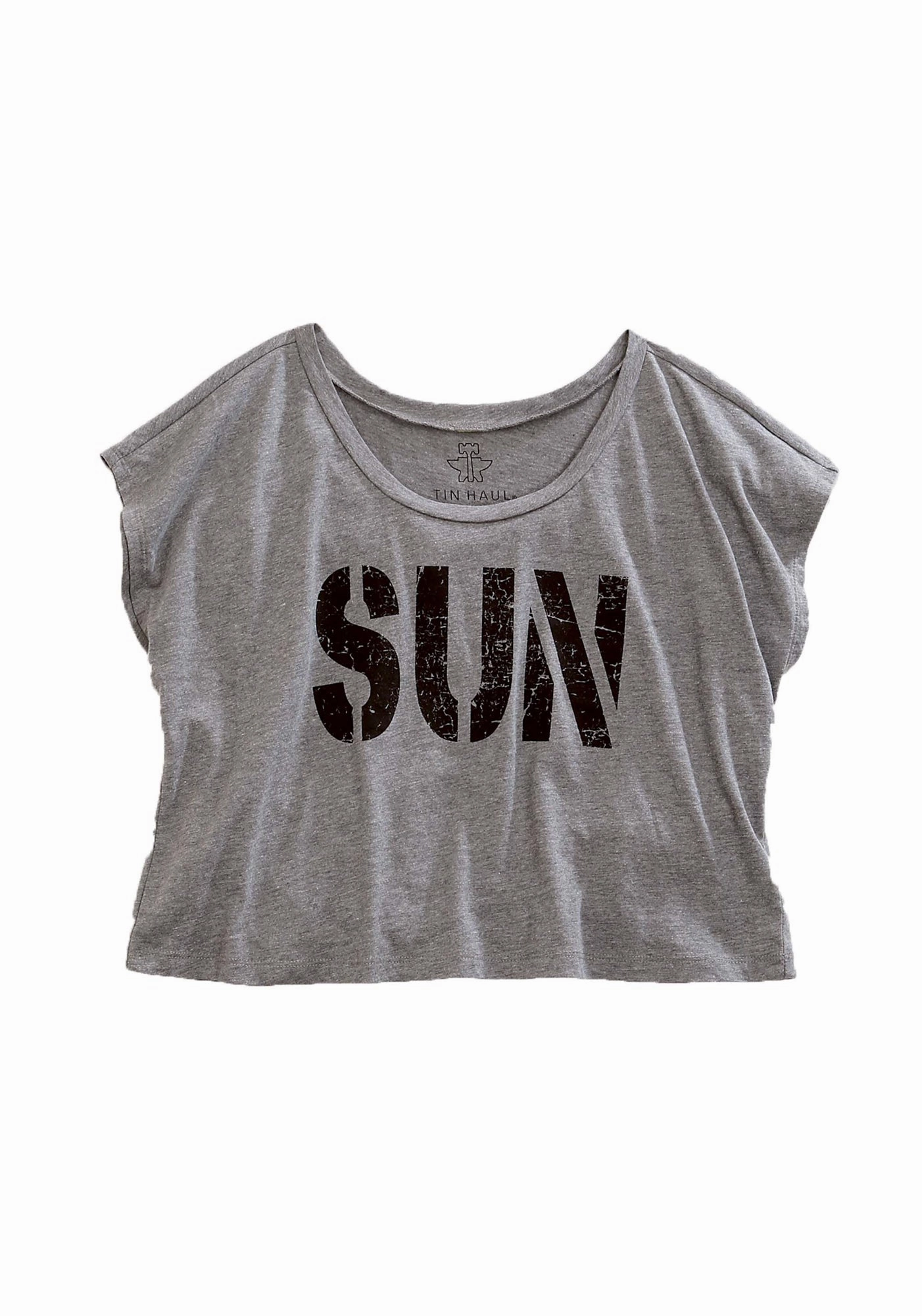 Functional Fashion Tin Haul Womens SUN Crop Top Grey Cotton Blend S/S T-Shirt