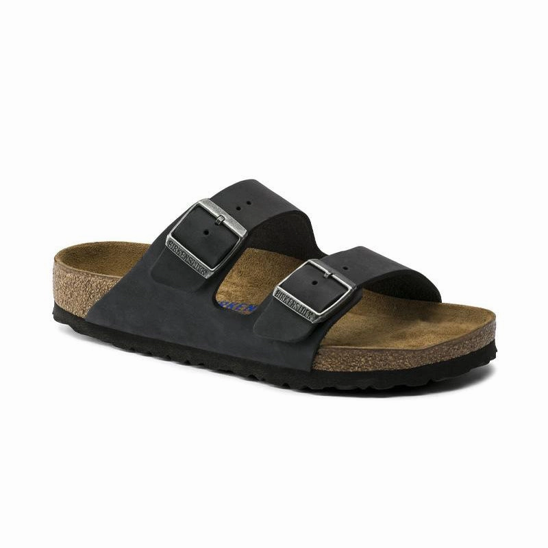 Women's Arizona Soft Footbed Black Oiled Leather Comfort Cushion Durable Fit Sandals