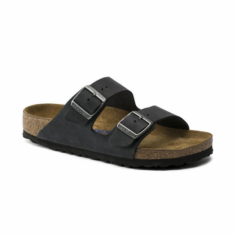 Outdoor Ready Sandals Women's Arizona Soft Footbed Black Oiled Leather