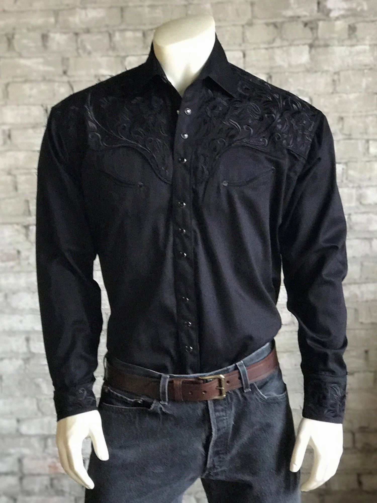 Seamless Shoulder Rockmount Mens Black 100% Cotton Vintage Tooling Western L/S Shirt