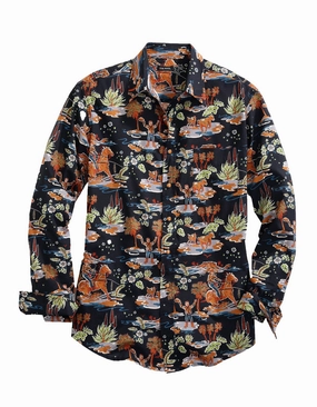 Comfort Fit Tin Haul Mens Black 100% Cotton Hawaiian Rodeo L/S Shirt