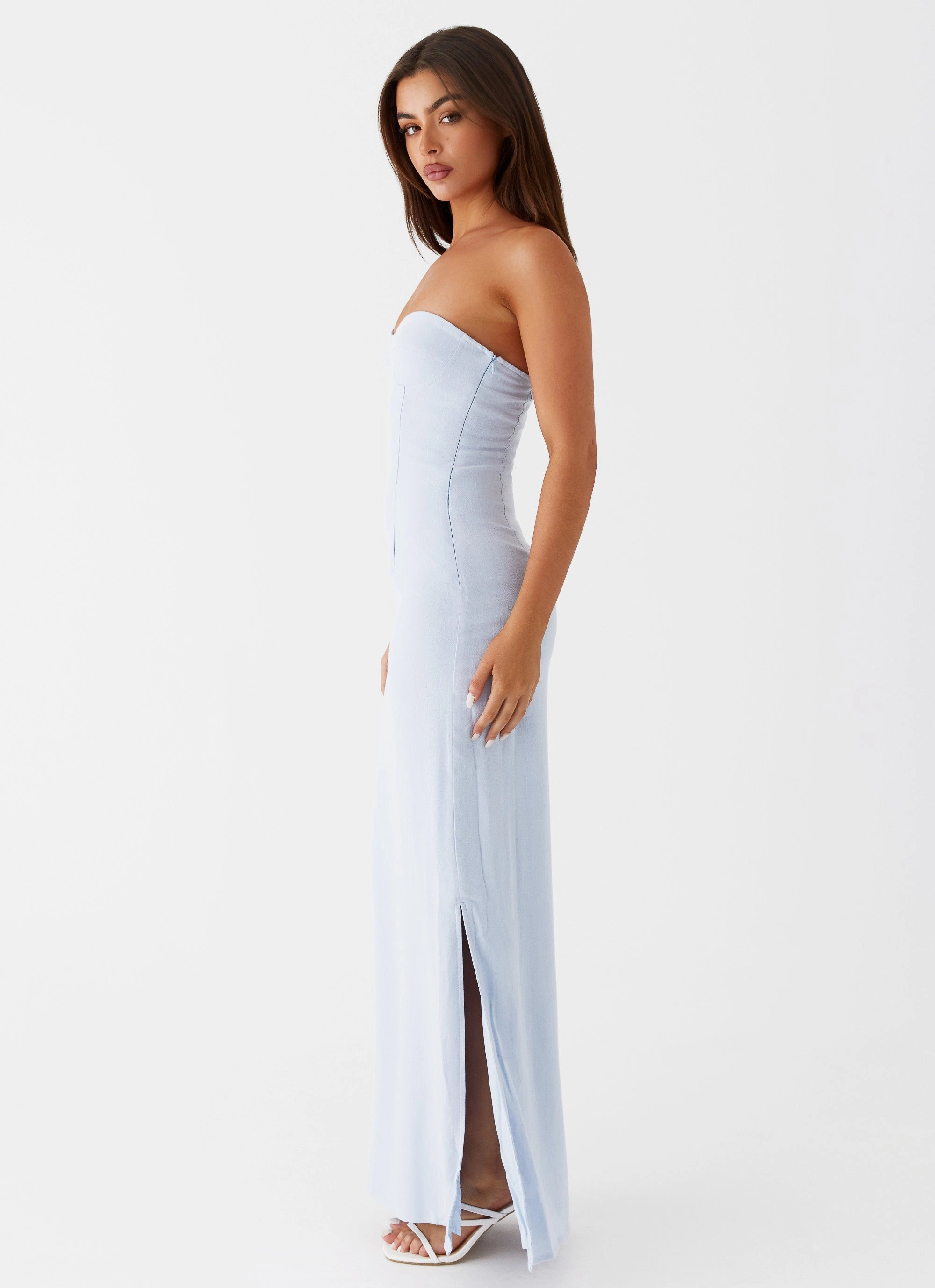 Neutral Finish Esra Linen Strapless Maxi Dress - Blue