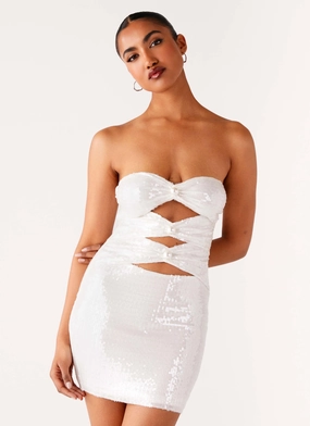 Chill Vibes Soft Mesh Clyra Sequin Mini Dress - Ivory