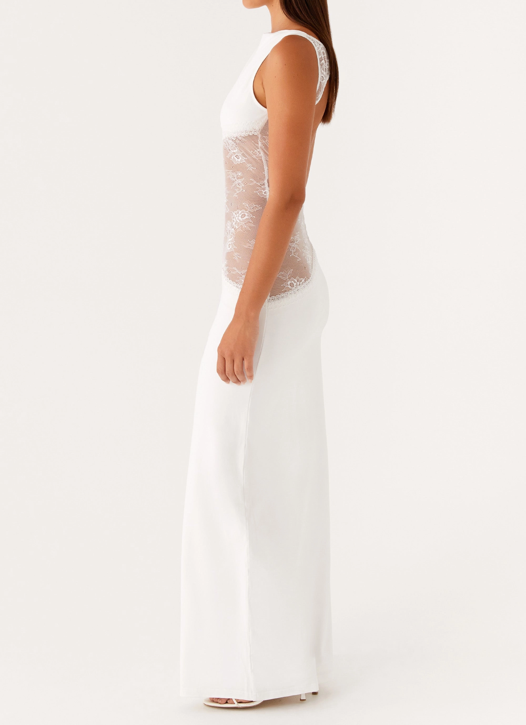 Lucinda Maxi Dress - White Side Ruching