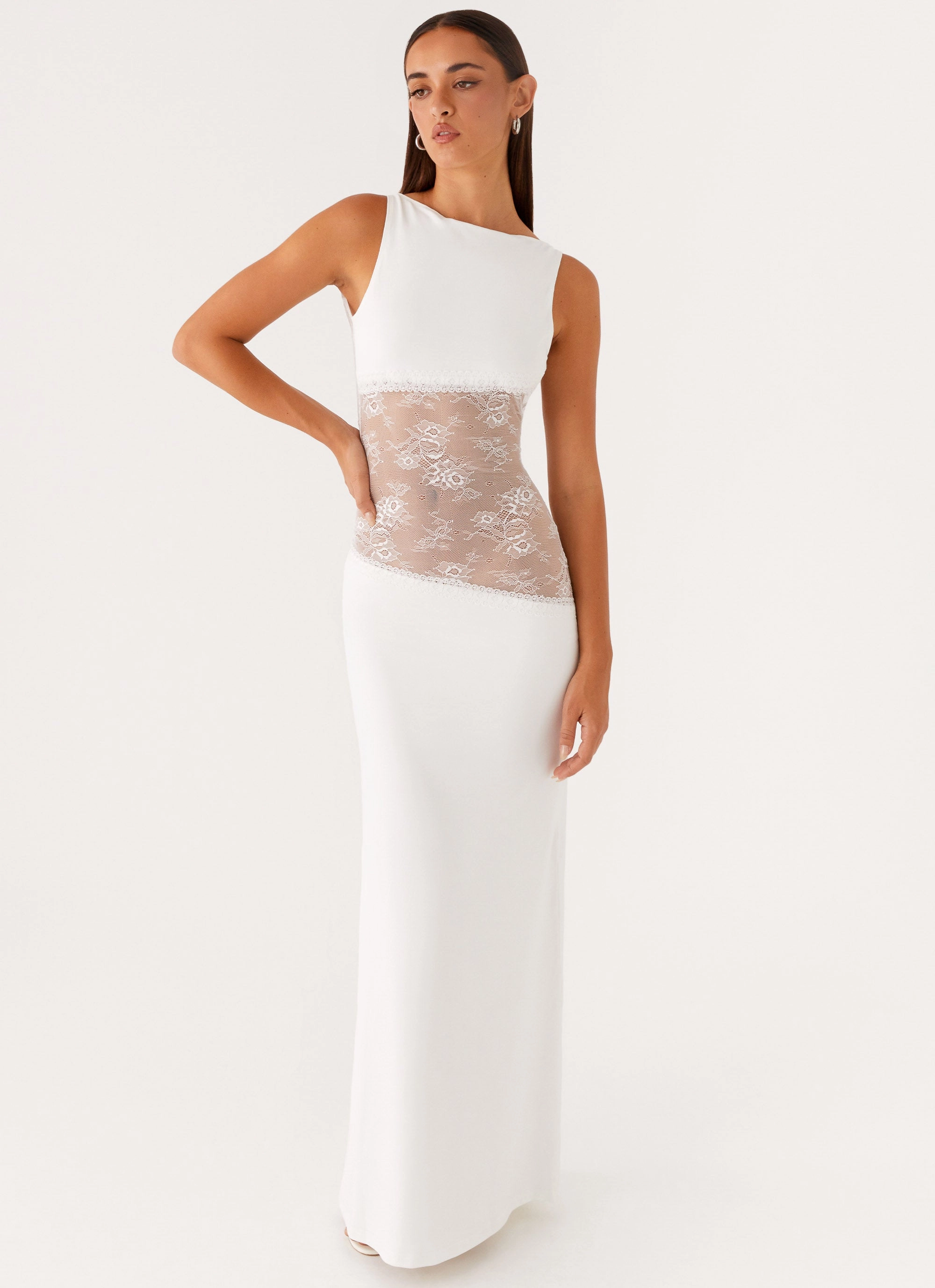 Versatile dress for layering Boat-Neck Lucinda Maxi Dress - White
