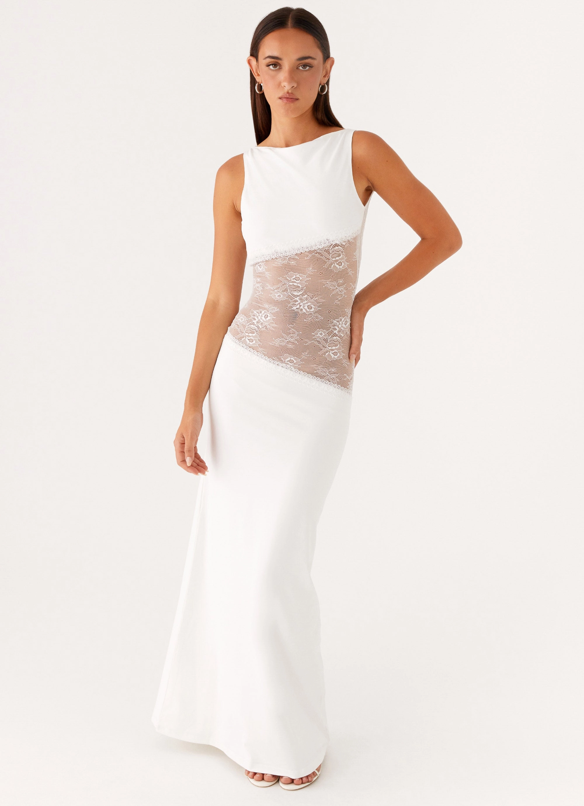 Soft Hue Draped Silhouette Lucinda Maxi Dress - White