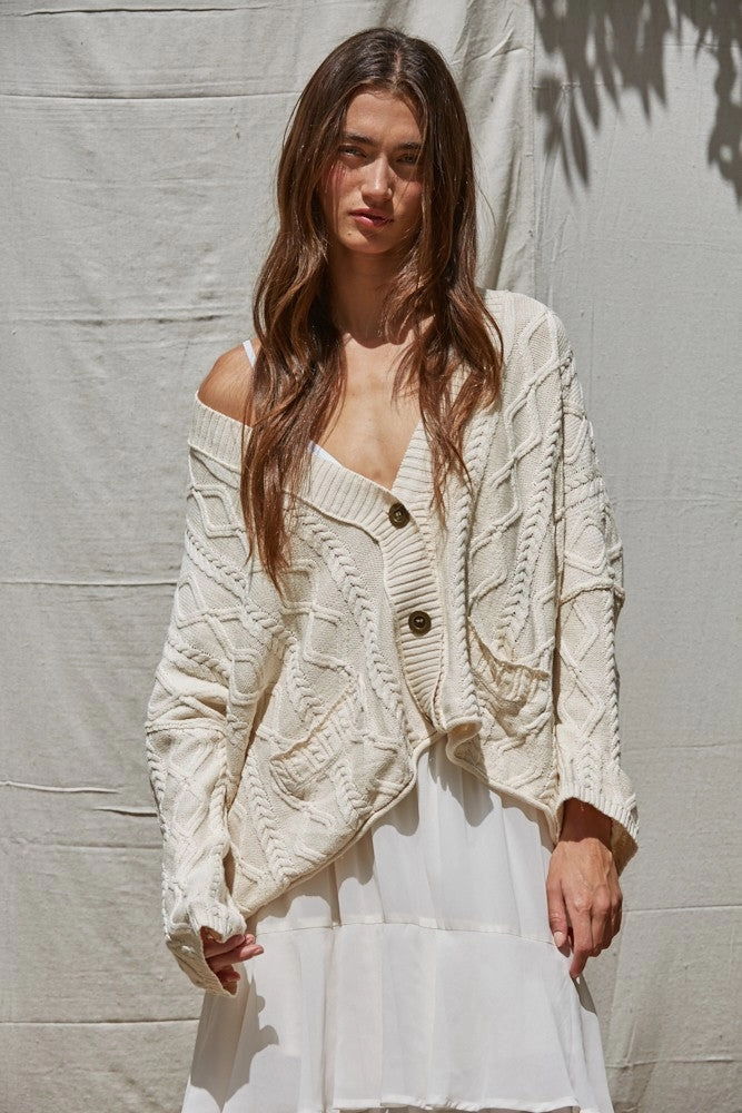 Recycled Material Composition Anais Cable Knit Cardigan