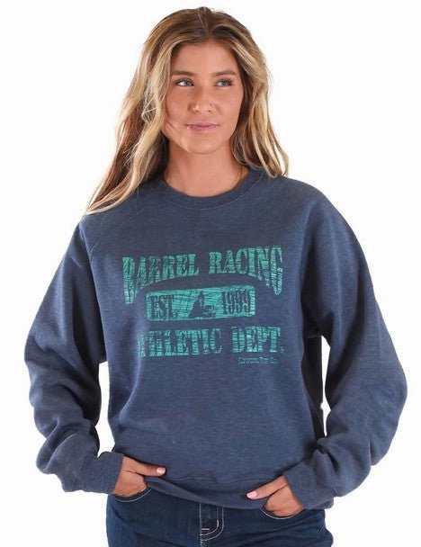Cowgirl Tuff Womens Barrel Racing Blue Poly/Rayon Sweatshirt Abrasion Resistant Edging Odor Resistant