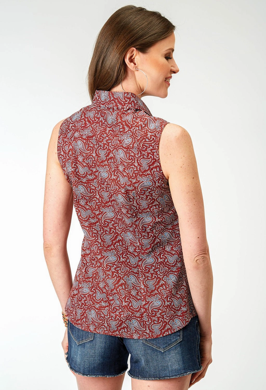 Fast Drying Tuckable Hem Roper Womens 1896 Vintage Paisley Red 100% Cotton S/L Shirt