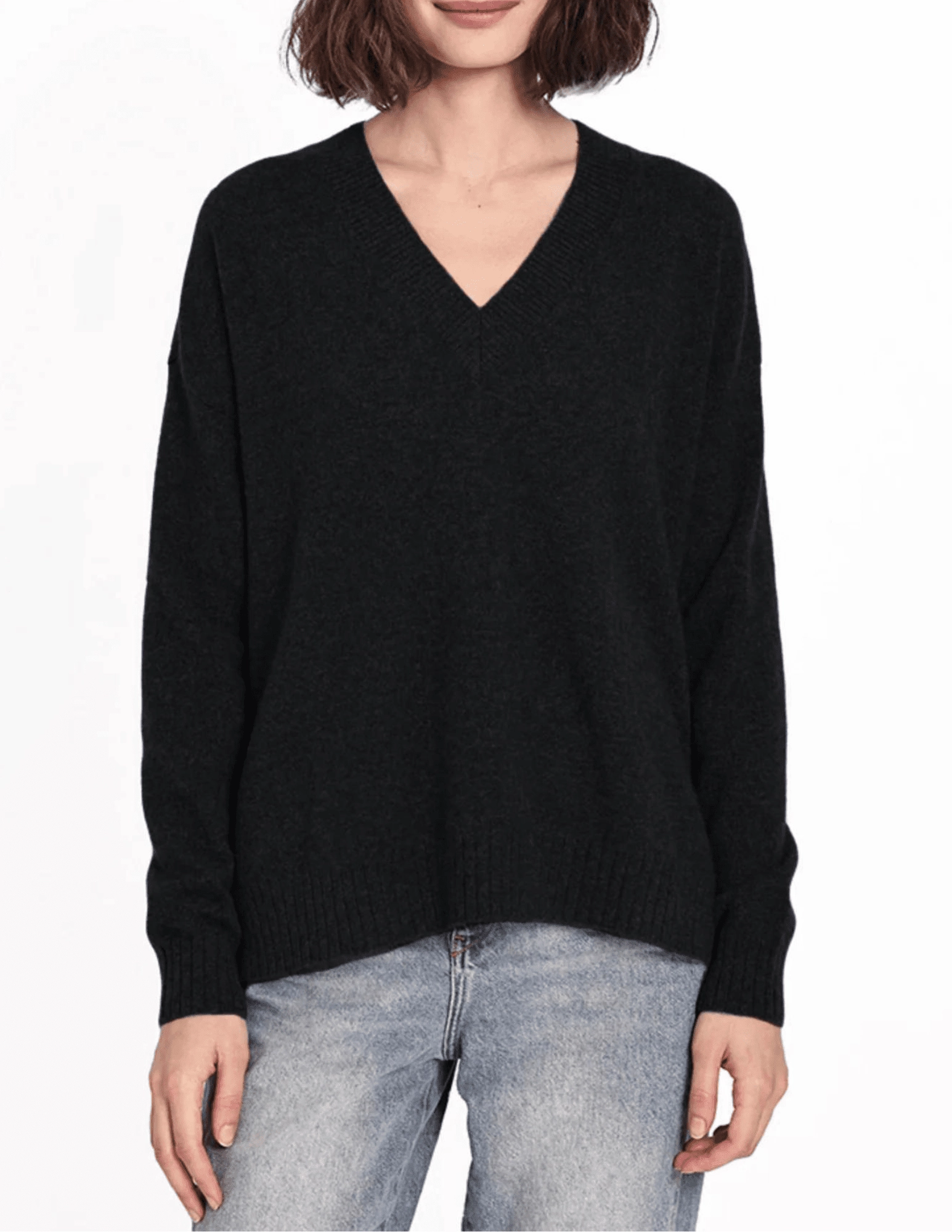 Relaxed Silhouette Minnie Rose Cashmere Long and Lean V Neck Sweater