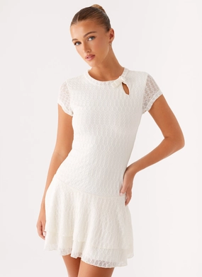 Esty Mini Dress - Ivory Fold-Over-Detail Draped-Style