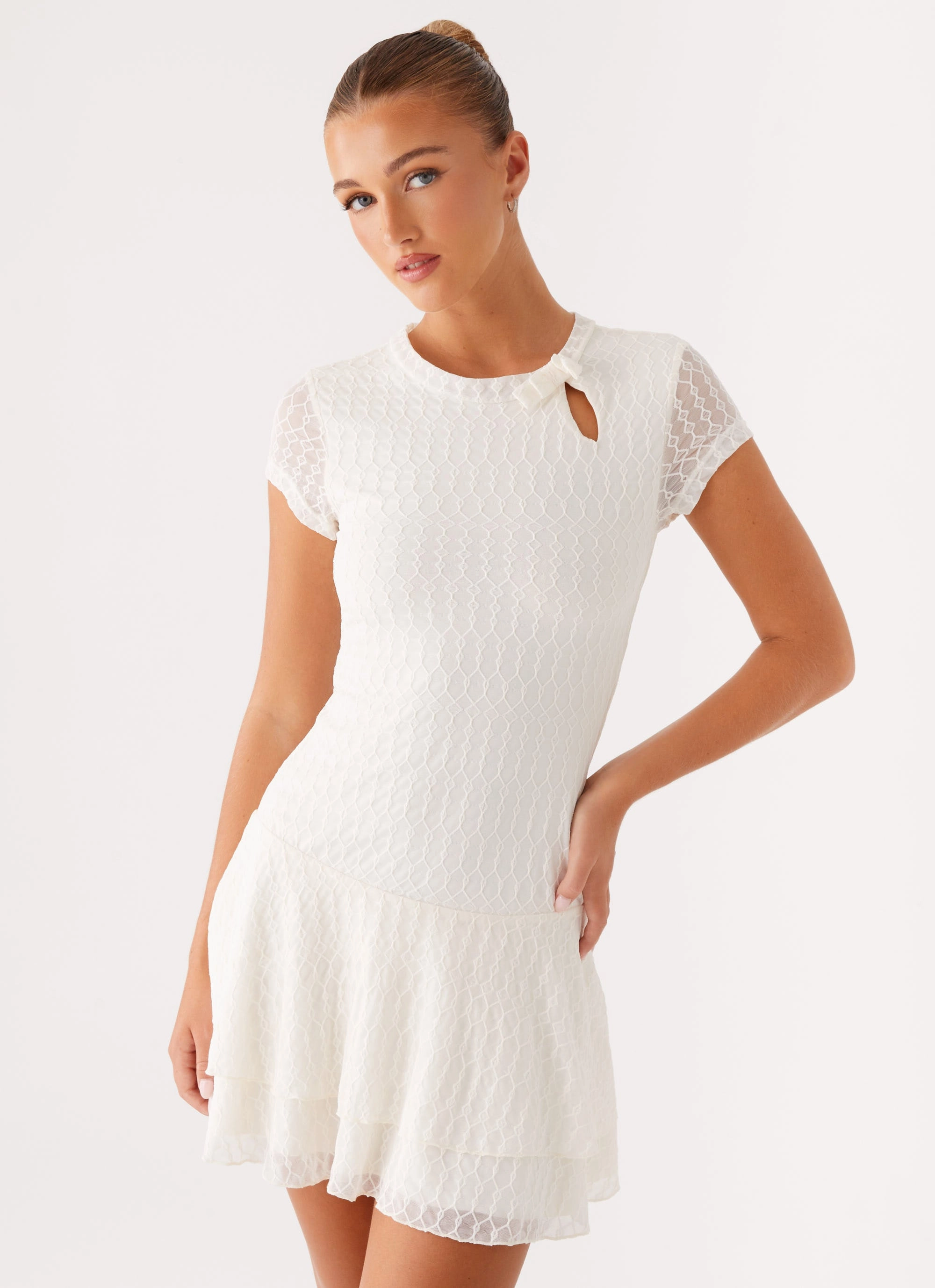 Esty Mini Dress - Ivory Fold-Over-Detail Draped-Style