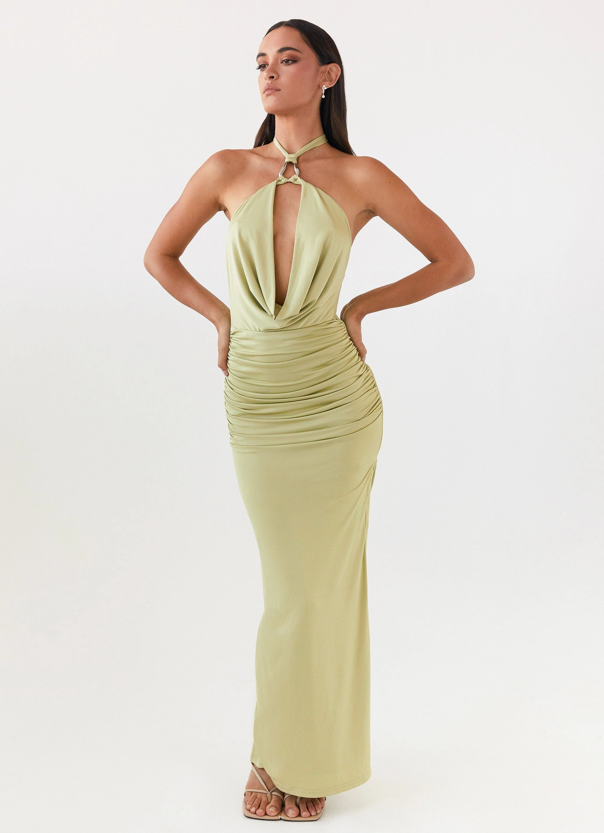 Samara Halterneck Maxi Dress - Sage Natural Aesthetic