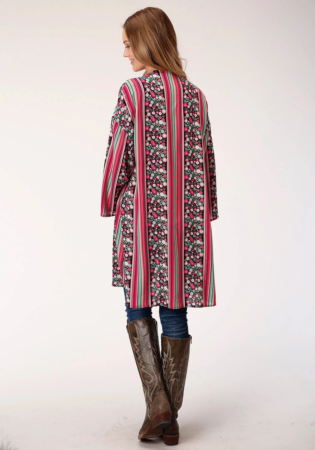 Cold Weather Look Roper Womens Black Rayon/Nylon Floral Stripe Cardigan