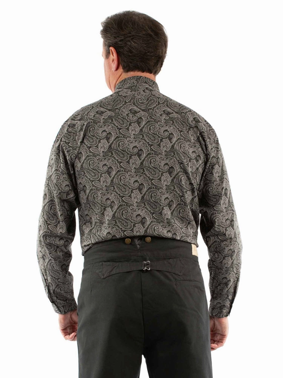 Student Essential Pullover Design Scully Mens Big Paisley Black 100% Cotton L/S Shirt