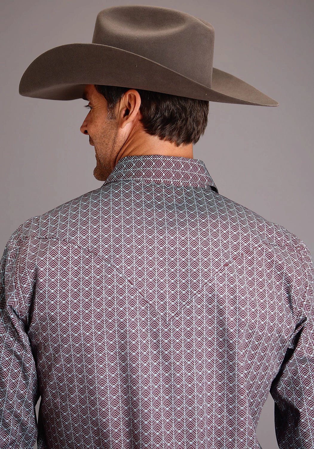 Country Escape Moisture wicking Stetson Mens Brown 100% Cotton Cheveron Grid L/S Shirt