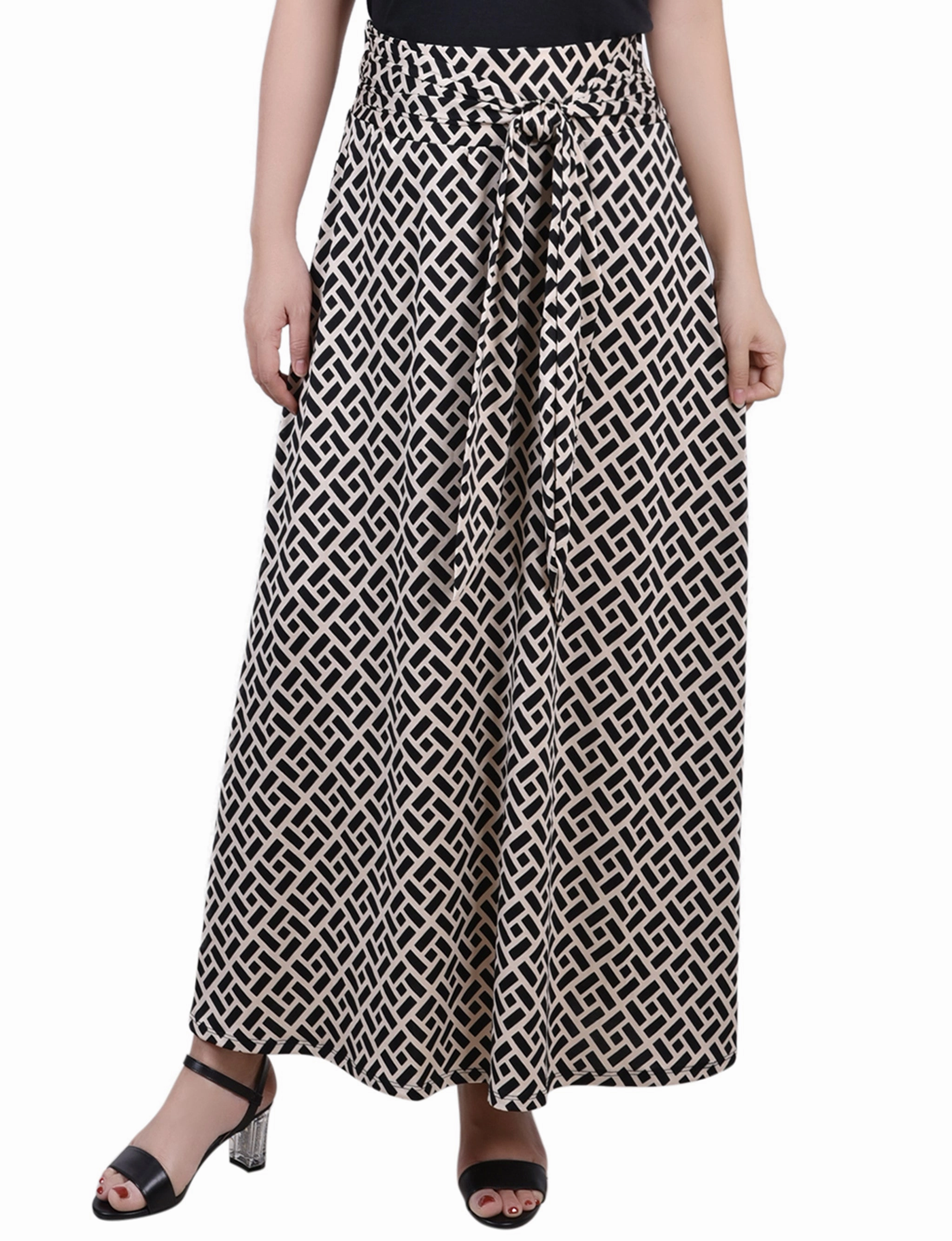 Boat-Neck Maxi Skirt With Sash Waist Tie