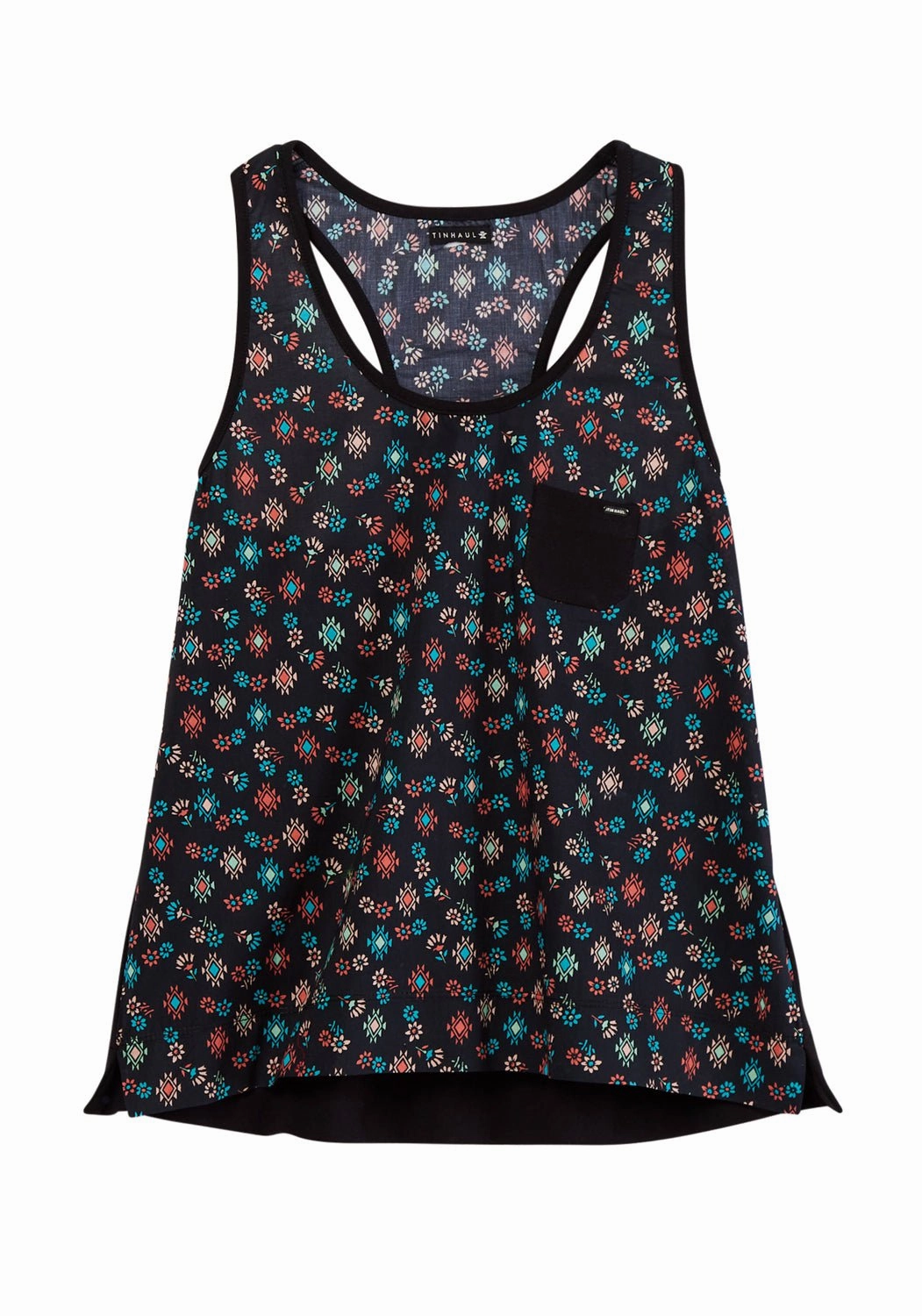 Comfort First Fit Oversized style Tin Haul Womens Floral Aztec Print Black 100% Cotton S/L Tank Top