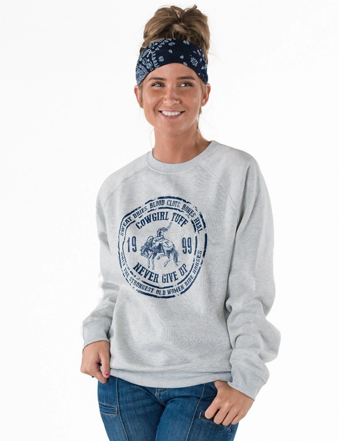 Light Knitwear Cowgirl Tuff Womens Sweat Dries Blood Clots Ash Poly/Rayon Sweatshirt