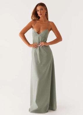 Middle Ground Linen Maxi Dress - Sage Stylish Choice Simple Profile