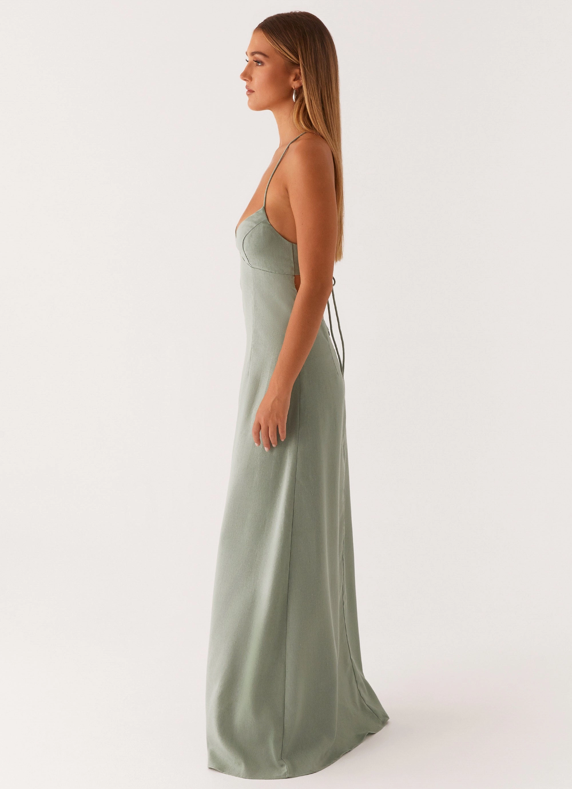 SmoothEdgeFinish Modest Light Middle Ground Linen Maxi Dress - Sage