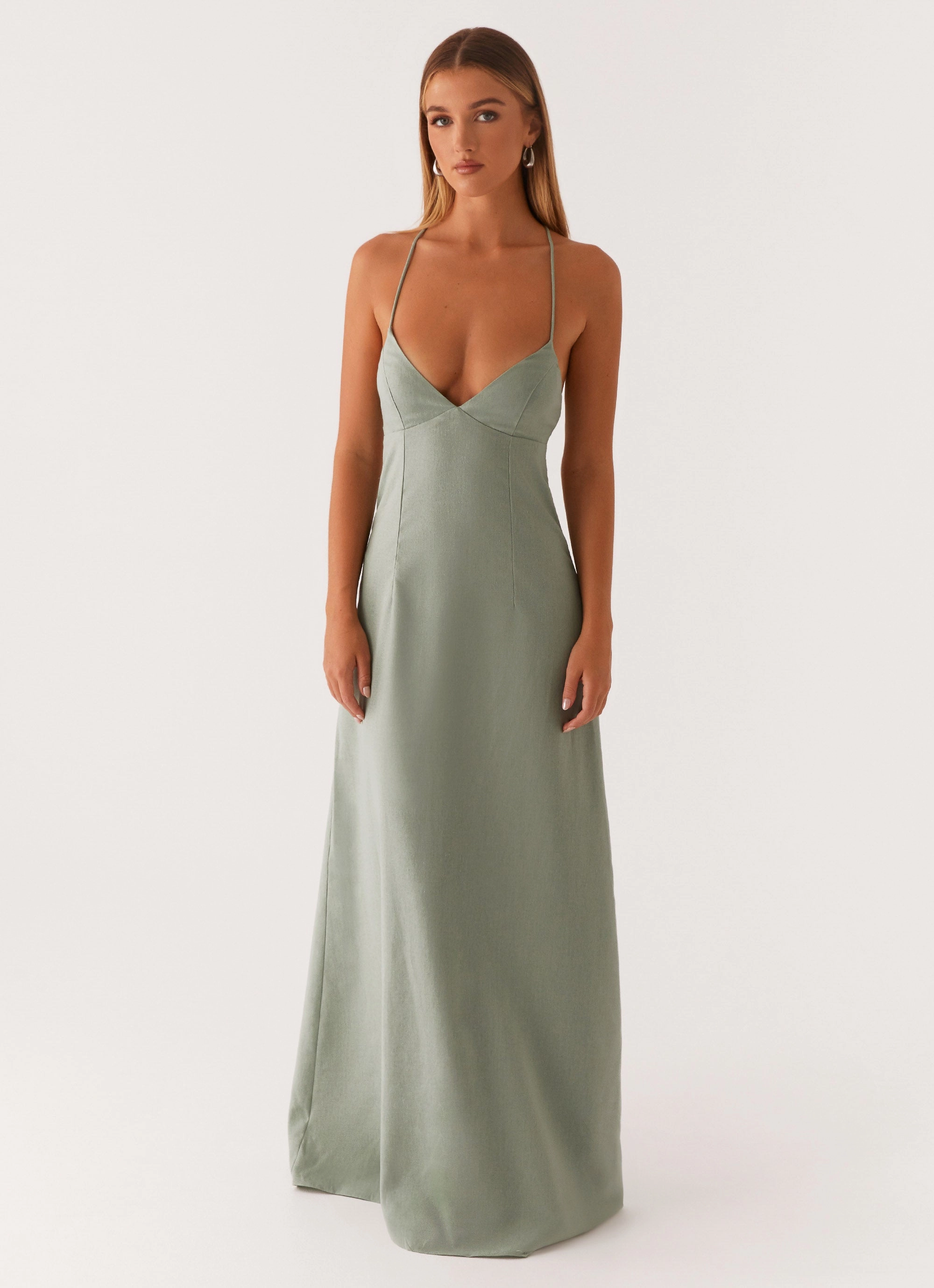 Fashion Layers Middle Ground Linen Maxi Dress - Sage