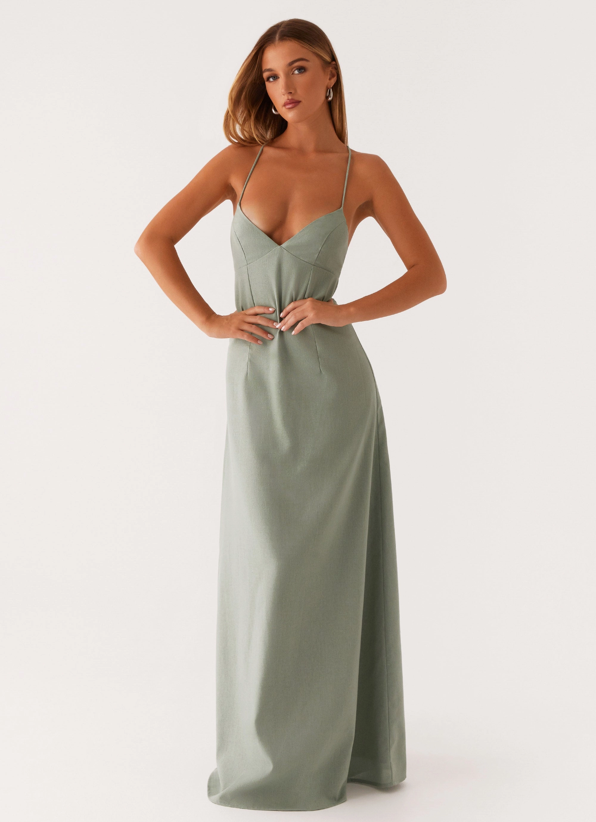 Middle Ground Linen Maxi Dress - Sage Stylish Choice Simple Profile