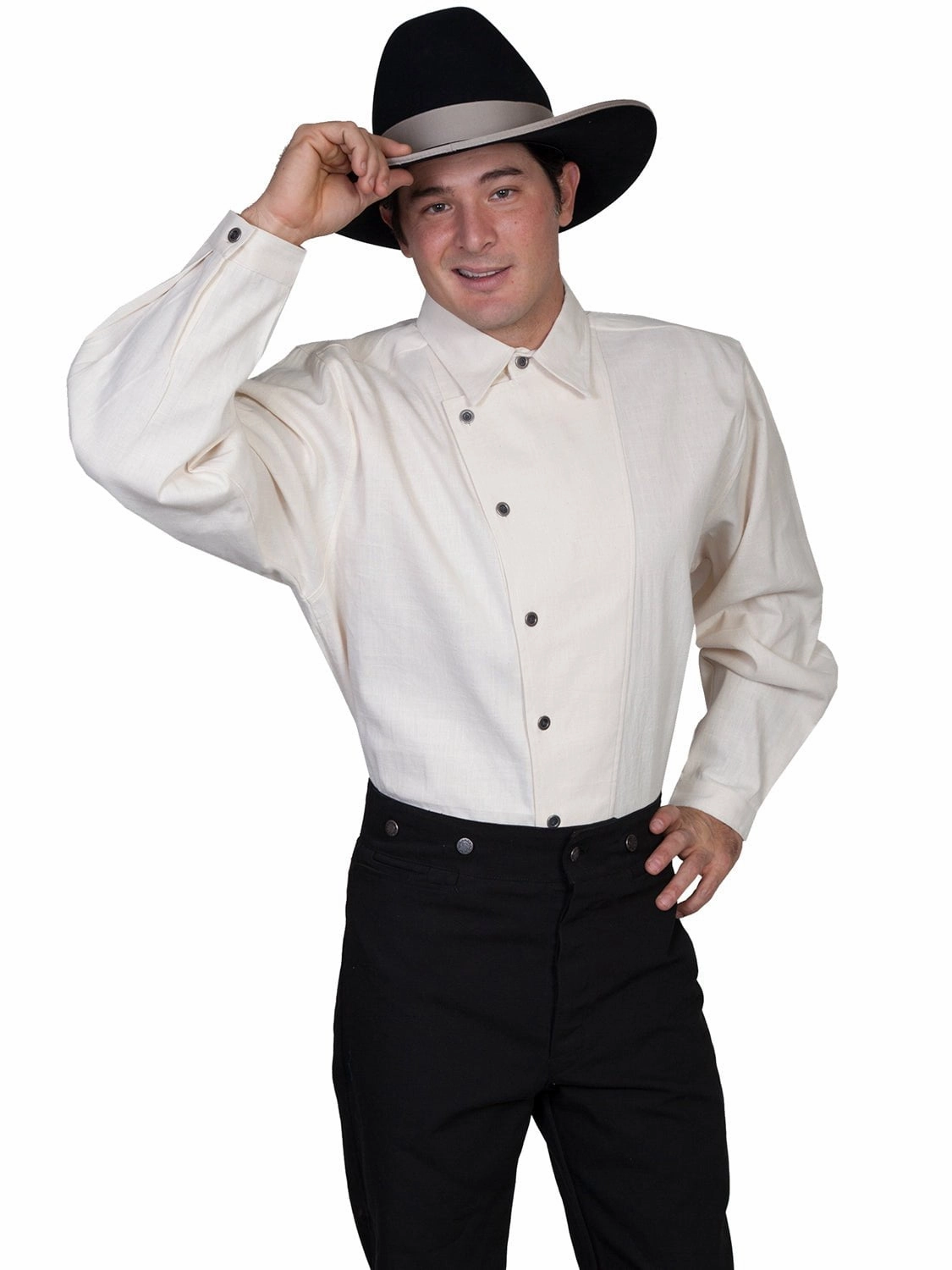 Asymmetrical Cut Scully RangeWear Mens Natural 100% Cotton L/S Osnaburg Button Front Shirt