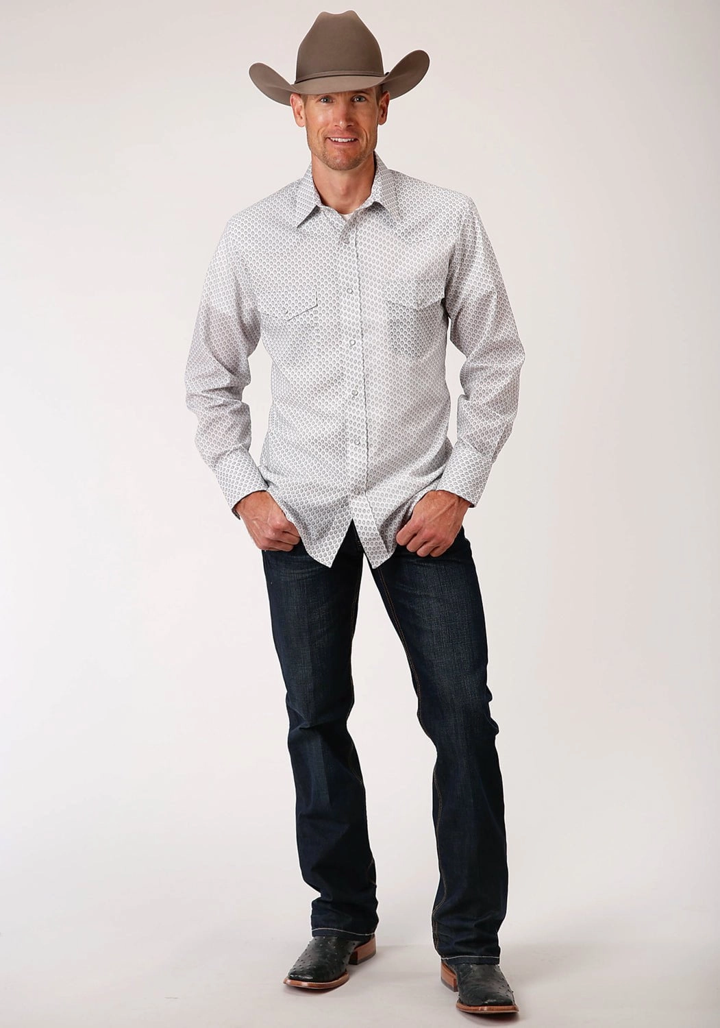 Monochrome Palette Roper Mens Black/Grey Cotton Blend Teardrop L/S Shirt