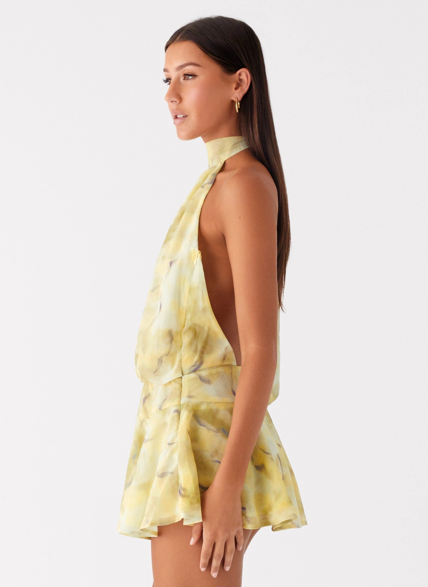 Feminine Style Charming Style First Date Halter Mini Dress - Yellow Tie Dye