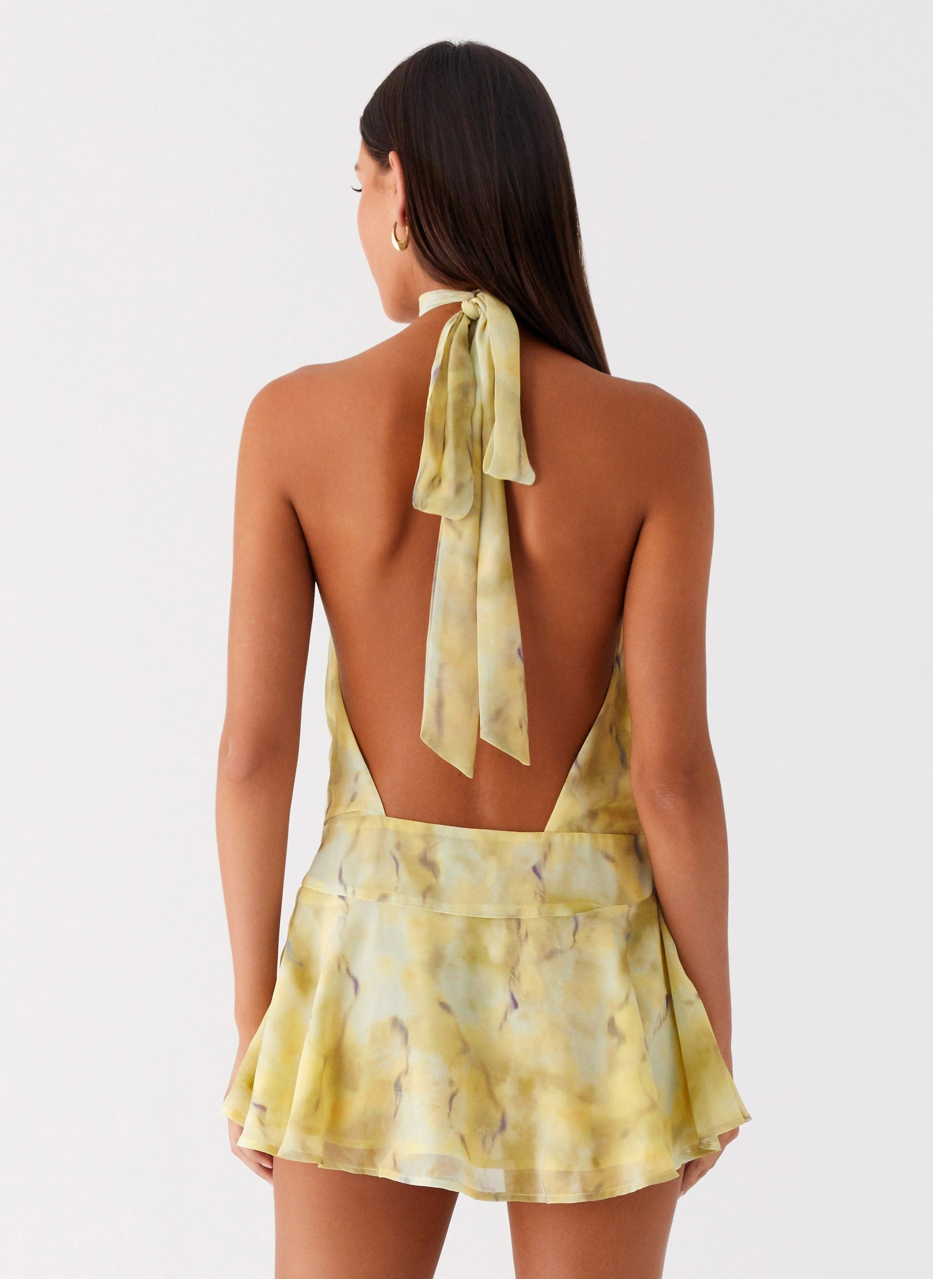 First Date Halter Mini Dress - Yellow Tie Dye Daily Chic Casual Wear